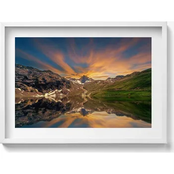 Obraz Dekorace obraz v rámu na zeď Horské jezero a západ slunce 70x50 cm