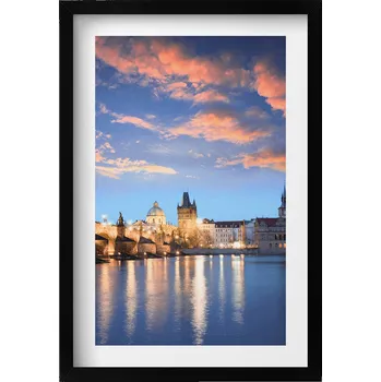 Obraz Dekorace, obraz s grafikou v krásném rámu - Městská krajina večer 40x60 cm