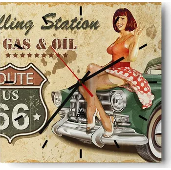 Hodiny Velké nástěnné hodiny na zeď 40x40 Route 66 Skleněné hodiny Čtvercové Tiché