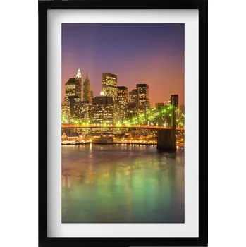 Obraz Dekorativní nástěnný obraz s rámem a grafikou loft Brooklynský most v noci 40x60 cm