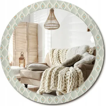 Zrcadlo Nástěnné zrcadlo s ozdobnou grafikou na skle, klasický vintage design, průměr 90 cm