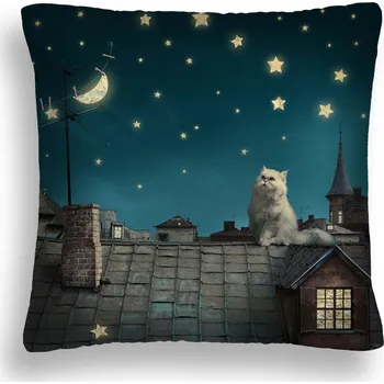 Polštář POLŠTÁŘ KOČKA 36 NA STŘECHU MĚSÍC HVĚZDY 50X50