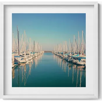 Obraz Dekorativní obraz v bílém rámu na zeď Lodě na jezeře 50x50 cm