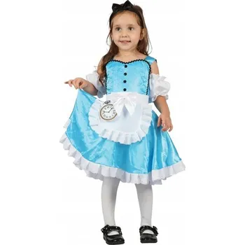 Karnevalový kostým Sada pro děti Alicja (šaty, náramek, hodinky), vel 92/104 cm