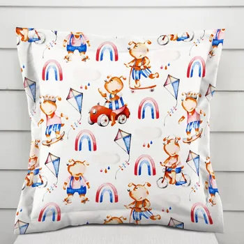 Povlak na polštářek Dětský bavlněný povlak na polštář s lemem Sandra SA-521 Modro-červení pejsci s auty na bílém 35 x 45 cm