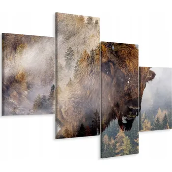 Obraz Obraz Tetraptych ŽUBR v Mlžném Lese 3D 80x50