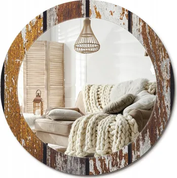 Zrcadlo Dekorativní nástěnné zrcadlo s potiskem Tmavé dřevo vintage Průměr 70 cm