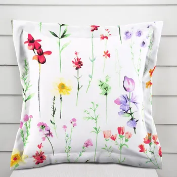 Povlak na polštářek Bavlněný povlak na polštář s lemem Sandra SA-492 Květovaná louka na bílém 50 x 60 cm