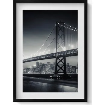 Obraz Obraz v černém rámu na zeď Most v noci San Francisco 50x70 cm