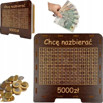 Obraz POKLADNIČKA S ODŠKRTOVÁNÍM "CHCI NASPOŘIT" NA DÁREK UPOMÍNKA 5000ZŁ DUB WENGE