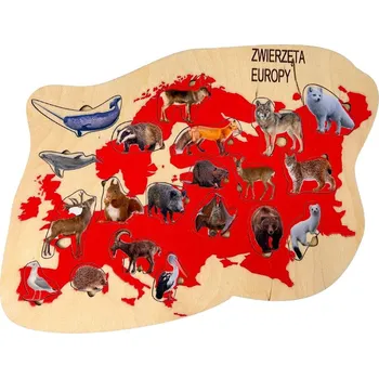 Dřevěná hračka Zvířata Evropy, dřevěné puzzle se zvířaty, dřevěné kontinenty