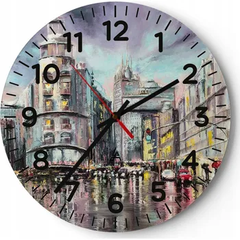 Hodiny Kuchyňské nástěnné hodiny 30x30 Město Moderní skleněné hodiny do obýváku Tiché