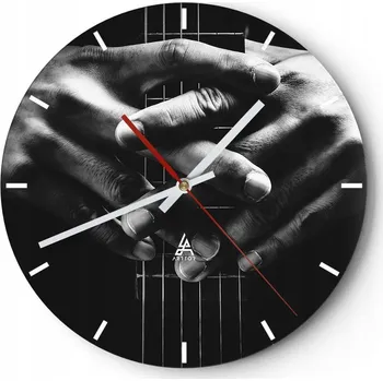 Hodiny Velké nástěnné hodiny 40x40 Kytarista Skleněné hodiny Kulatý Tiché