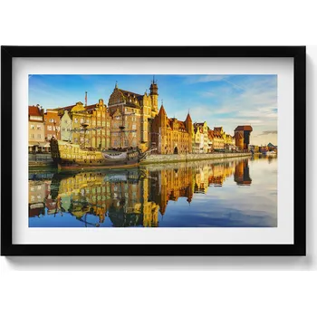 Obraz Moderní nástěnná dekorace obraz v černém rámu Gdaňsk Motława 60x40 cm