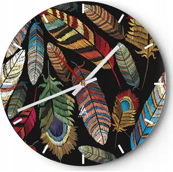 Hodiny Nástěnné hodiny do kuchyně 30x30 Ptačí Pírko Skleněné hodiny do obýváku Tiché