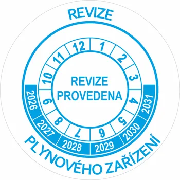Samolepící etiketa Revize plynového zařízení 2026-2031 samolepící vinylová fólie 40 mm aršík 10 kusů