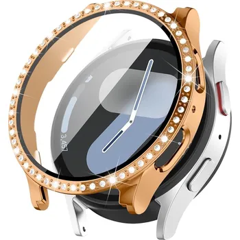 Příslušenství k chytrým hodinkám Barevné ochranné pouzdro s tvrzeným sklem a diamanty pro Samsung Galaxy Watch 4/5 40mm / Galaxy Watch FE Barva: Bronzová
