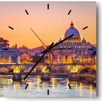 Hodiny Velké nástěnné hodiny na zeď 40x40 Město Skleněné hodiny Čtvercové Tiché