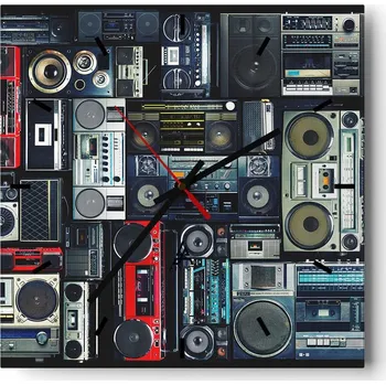 Hodiny Velké nástěnné hodiny 40x40 Magnetofon Skleněné tiché hodiny