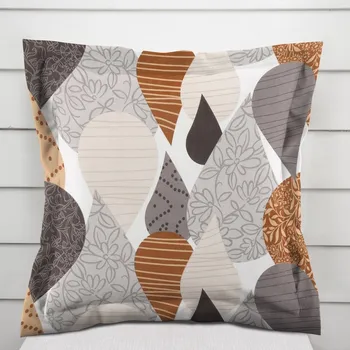 Povlak na polštářek Bavlněný povlak na polštář s lemem Sandra SA-507 Hnědo-šedé kapky s ornamenty 50 x 60 cm