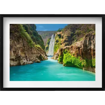 Obraz Dekorativní nástěnný obraz v černém rámu Tropický vodopád a řeka 70x50 cm