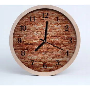 Hodiny Nástěnné hodiny z překližky - cihlová zeď, architektura