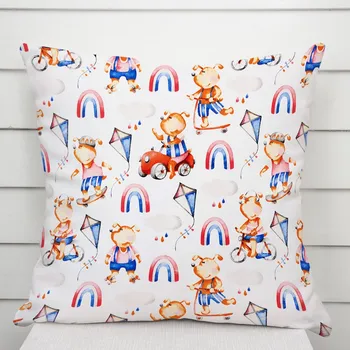 Povlak na dekorativní polštářek Dětský bavlněný povlak na polštář Sandra SA-521 Modro-červení pejsci s auty na bílém 50 x 60 cm