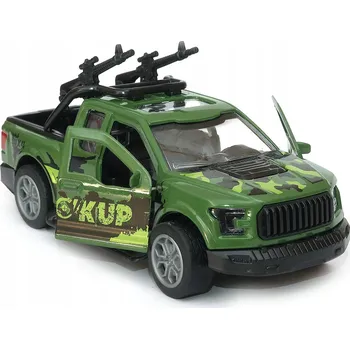 autíčko Zelený kovový vojenský pickup s otevíráním a puškami