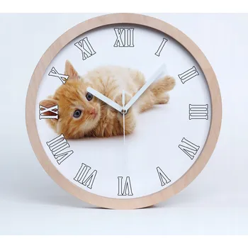 Hodiny Nástěnné hodiny dřevěné římské rezavý kocour průměr 25 cm