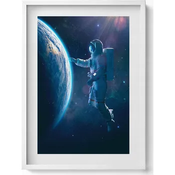 Obraz Nástěnný obraz v bílém rámu s grafikou Kosmonaut a planeta Země 50x70 cm