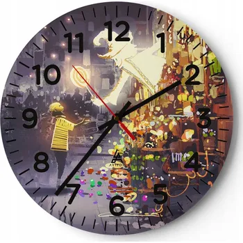 Hodiny Nástěnné hodiny do obýváku 40x40 Abstrakce Kulatý Skleněné hodiny Loft Tiché