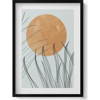 Obraz Obraz + černý rámeček Minimalistické rostliny a slunce v boho stylu 50x70 cm