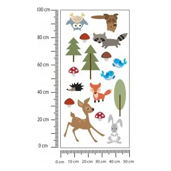 Samolepící dekorace Samolepka na stěnu Malovaná Lesní Zvířátka s Stromky Fólie Bílá 75x150