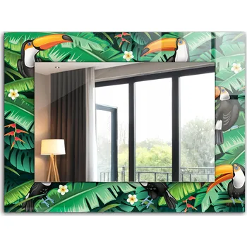 Zrcadlo Zrcadlo s potiskem do koupelny ložnice obývacího pokoje Tukany listy džungle 80x60
