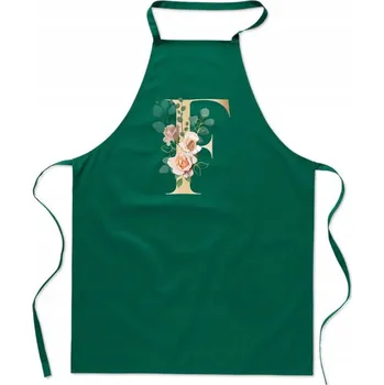 Kuchyňská zástěra KUCHYŇSKÁ ZÁSTĚRA zelená S PÍSMENEM F jméno monogram Franek Faustyna FA_335_z