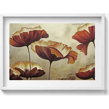 Obraz Ozdobný nástěnný obraz v bílém rámu s grafikou loft - Malované máky 70x50 cm