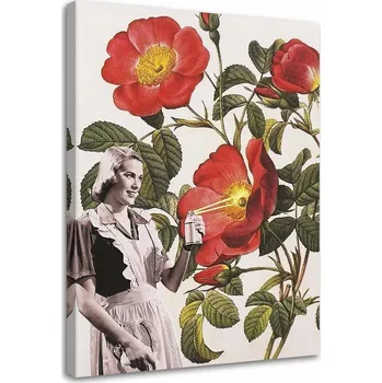 Obraz Žena v červených šatech na pozadí rosy 50x50