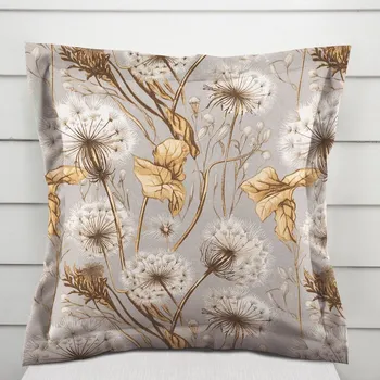 Povlak na polštářek Bavlněný povlak na polštář s lemem Sandra SA-517 Podzimní pampelišky na šedém 50 x 60 cm
