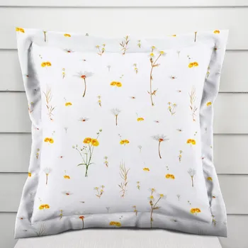Povlak na polštářek Bavlněný povlak na polštář s lemem Sandra SA-497 Žluté bylinky na bílém 50 x 60 cm