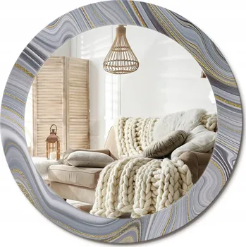 Zrcadlo Kulaté nástěnné dekorativní zrcadlo ve skleněném rámu průměr 70 cm Šedý mramor