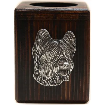 Svícen Dřevěný svícen s francouzským ovčákem Briardem na čajovou svíčku