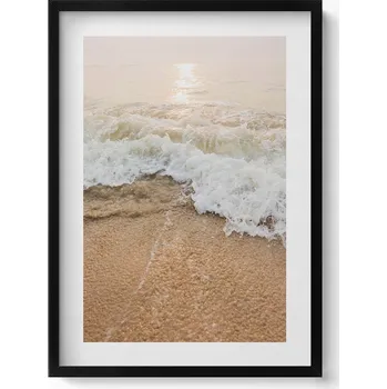 Obraz Obraz v černém rámu nástěnná dekorace Vlny na pláži v sépiové barvě 50x70 cm