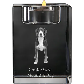 Svícen Velký švýcarský salašnický pes - svícen s fotografií psa na čajovou svíčku