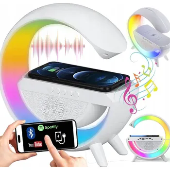 Lampička LED Stolní Lampa RGB Reproduktor Indukční Nabíječka QI Rádio BLUETOOTH