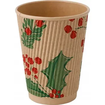 Jednorázové nádobí Vánoční kelímky na jedno použití vlnité s disperzní vrstvou eko 350ml kraft 25 ks