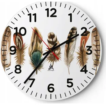 Hodiny Kuchyňské nástěnné hodiny 30x30 Ptačí Pírko Moderní skleněné hodiny Tiché