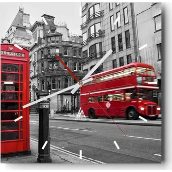 Hodiny Velké nástěnné hodiny na zeď 40x40 Město Skleněné hodiny Čtvercové Tiché