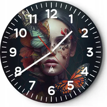 Hodiny Nástěnné hodiny do obýváku 40x40 Motýli Kulatý Skleněné hodiny Loft Tiché