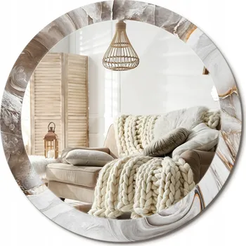 Zrcadlo Stylové kulaté zrcadlo na zeď s potiskem na skle průměr 80 cm Světlý mramor
