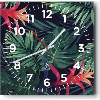 Hodiny Kuchyňské nástěnné hodiny 30x30 Květiny Skleněné hodiny do obýváku Moderní Tiché